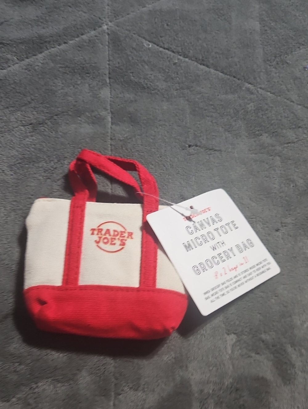 TRADER JOES CANVAS MICRO TOTE WITH GROCERY BAG 2 IN 1